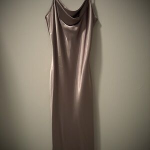 Satin Spaghetti Strap Cowl Neck Midi